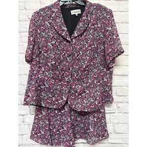 Danny & Nicole Black & Pink 2 PC Women's Midi Skirt & Blouse Set Short Slv 20W